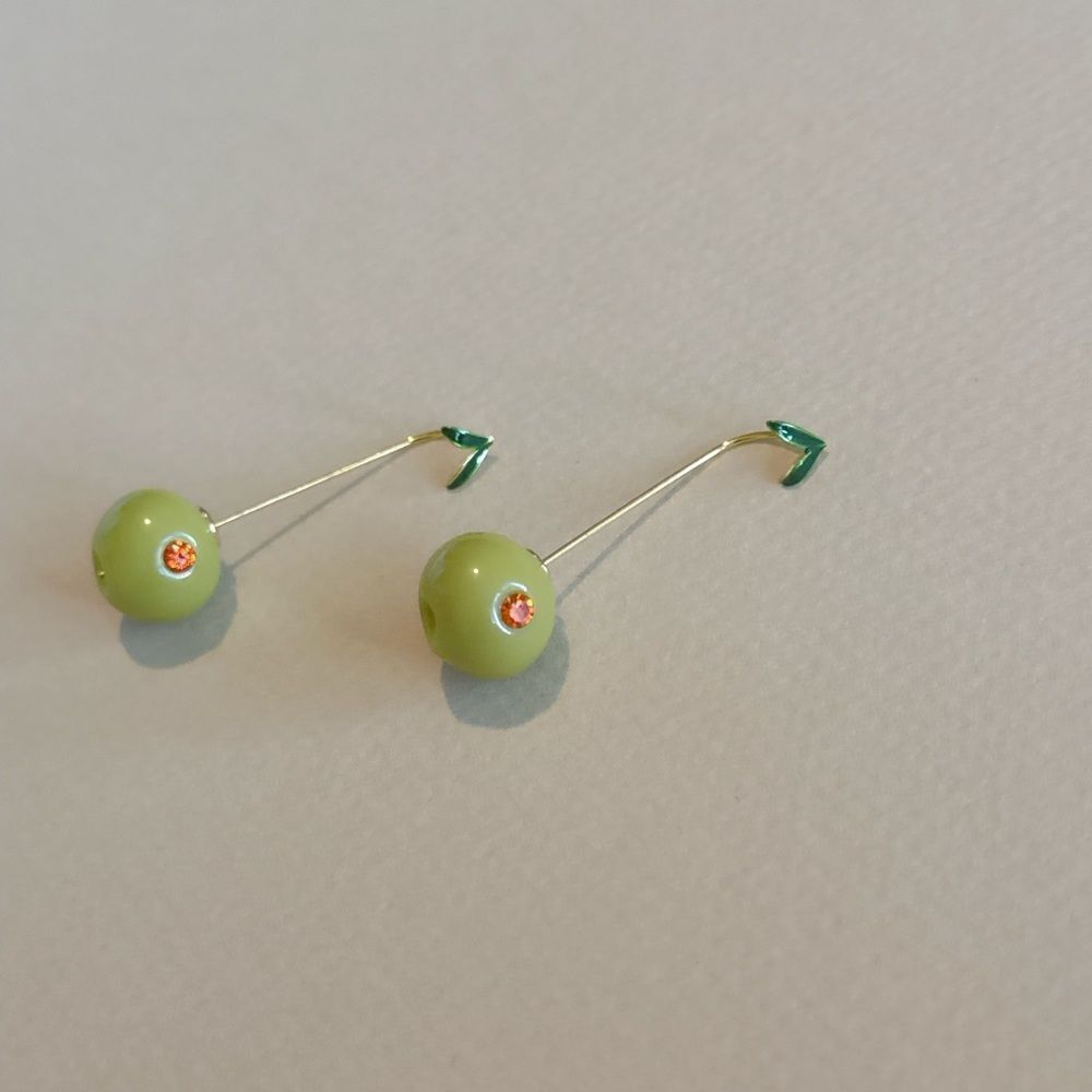 Olive Green Drop Earrings with Gold Accents S858 - Picture 3 of 6